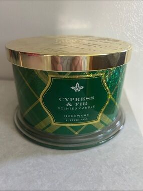 Homeworx Slatkin + Co Cypress & Fir Scented Candle - Green and Gold lid NWOT